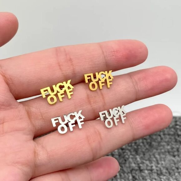($6) F*ck Off Studs - Gold - Picture 2 of 2
